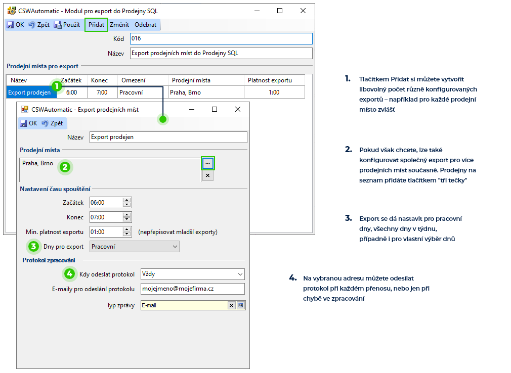 Export prodejních míst do Prodejny SQL