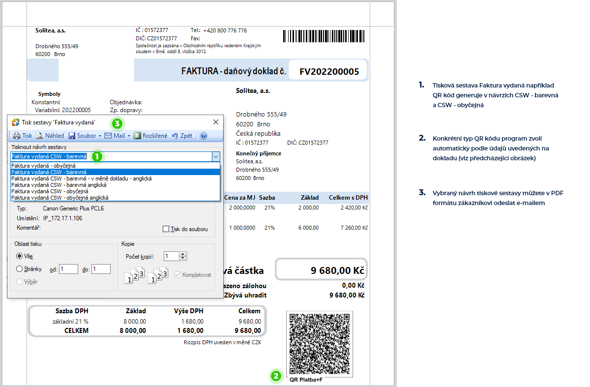 Tiskové sestavy s QR kódem